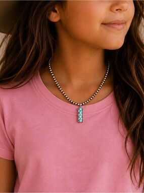 Kingman Turquoise Bar Pendant (Pearls not included) - Women Jewelry